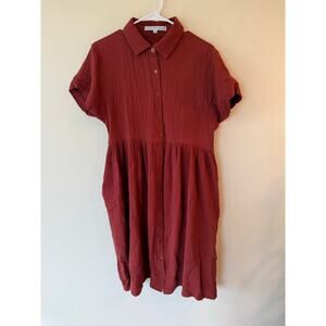 The Main Street Exchange Shirt Dress Womens Medium Rust Red 100% Cotton Crinkle